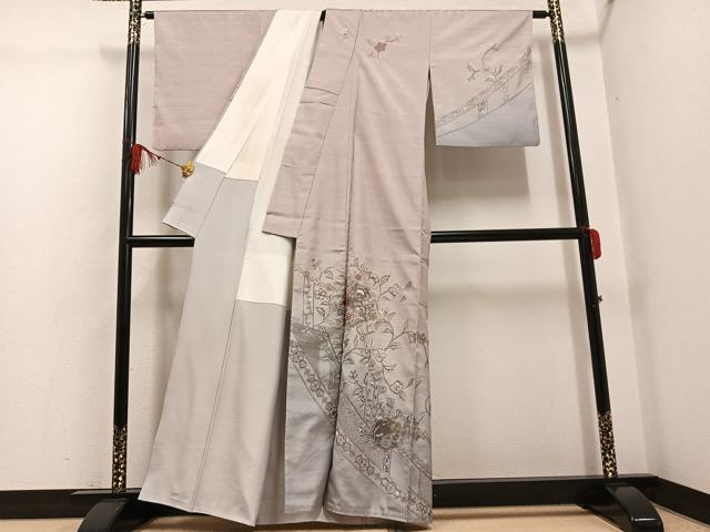 平和屋着物●訪問着 本場大島紬 中国三大刺繍 汕頭刺繍 スワトウ刺繍 草花文 玉椿 証紙付き 正絹 逸品 AABG4112ph