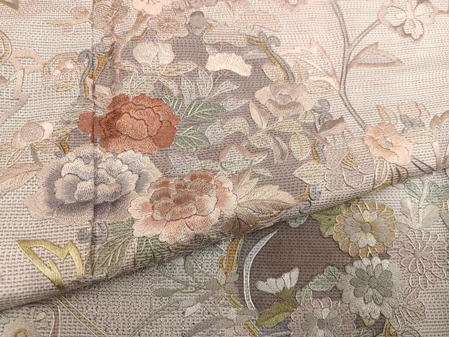 平和屋着物●訪問着 本場大島紬 中国三大刺繍 汕頭刺繍 スワトウ刺繍 草花文 玉椿 証紙付き 正絹 逸品 AABG4112ph