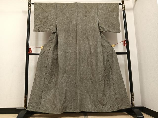 平和屋着物●上質な小紋 紬地 縞 暈し染め 正絹 逸品 AABG4116ph
