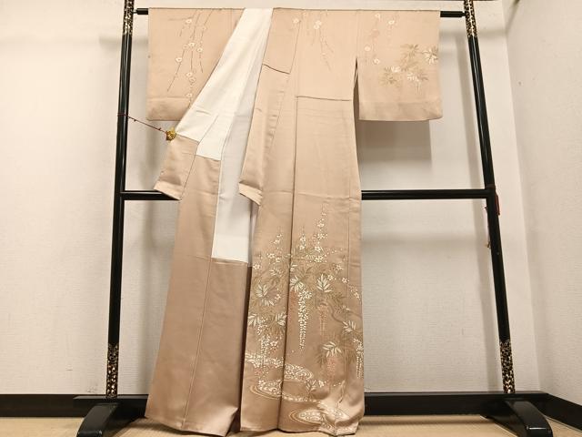平和屋着物●訪問着 駒刺繍 流水草花文 金彩 正絹 逸品 AABG4117ph