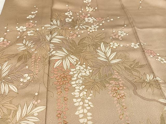 平和屋着物●訪問着 駒刺繍 流水草花文 金彩 正絹 逸品 AABG4117ph