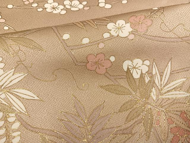 平和屋着物●訪問着 駒刺繍 流水草花文 金彩 正絹 逸品 AABG4117ph