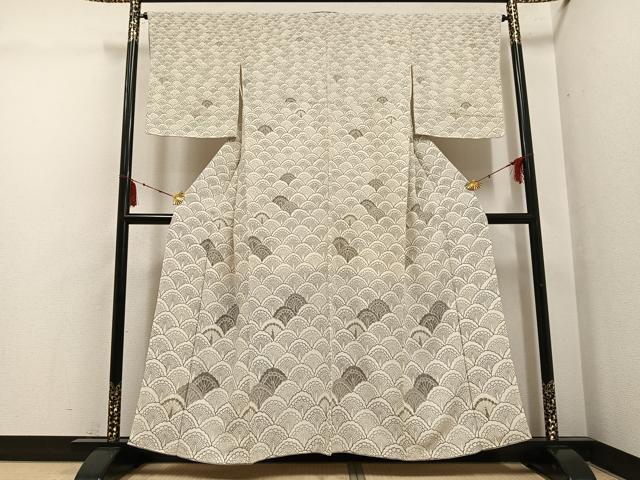 平和屋着物●訪問着 孔雀青海波 金彩 鬼しぼ縮緬 正絹 逸品 未使用 AABG4119ph