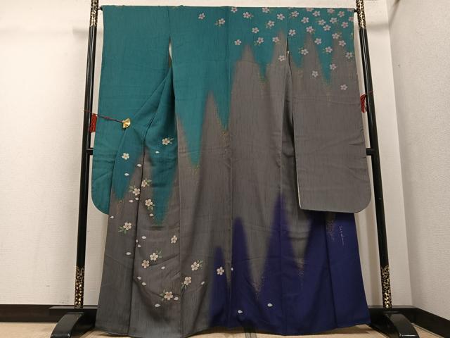 平和屋着物●パリコレクション ファッションモデル・デザイナー 山口小夜子 振袖 舞桜文 暈し染め 金彩 正絹 逸品 AABG4120ph