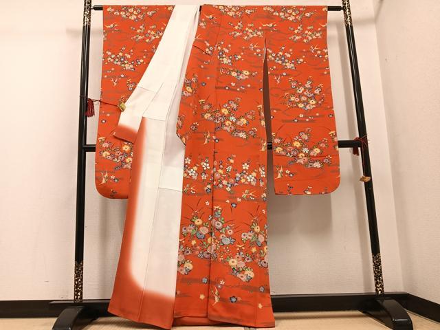 平和屋着物●豪華振袖 型染め 花鳥文 正絹 逸品 AABG4122ph
