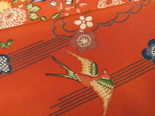 平和屋着物●豪華振袖 型染め 花鳥文 正絹 逸品 AABG4122ph