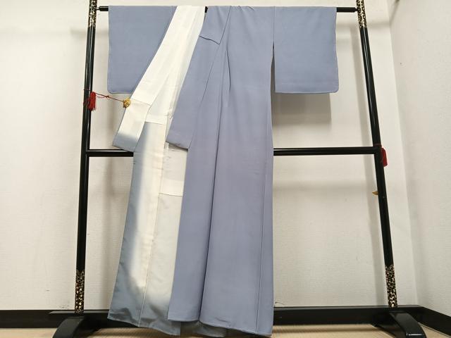平和屋着物●上質な色無地 桔梗鼠色 正絹 逸品 AABG4125ph