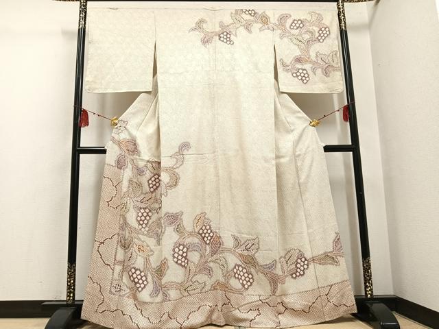平和屋着物●訪問着 総絞り 葡萄蔦の葉文 正絹 逸品 AABG4133ph