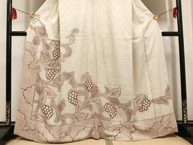平和屋着物●訪問着 総絞り 葡萄蔦の葉文 正絹 逸品 AABG4133ph