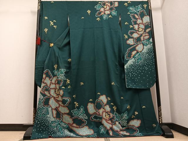 平和屋着物●豪華振袖 絞り 牡丹文 金彩 正絹 逸品 AABG4135ph