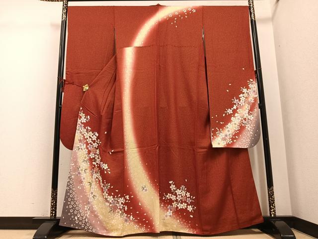 平和屋着物●豪華振袖 桜文 暈し染め 金通し地 正絹 逸品 AABG4136ph
