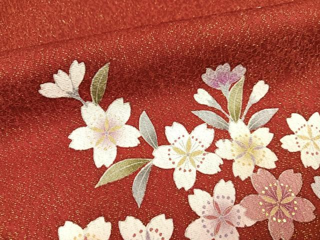 平和屋着物●豪華振袖 桜文 暈し染め 金通し地 正絹 逸品 AABG4136ph