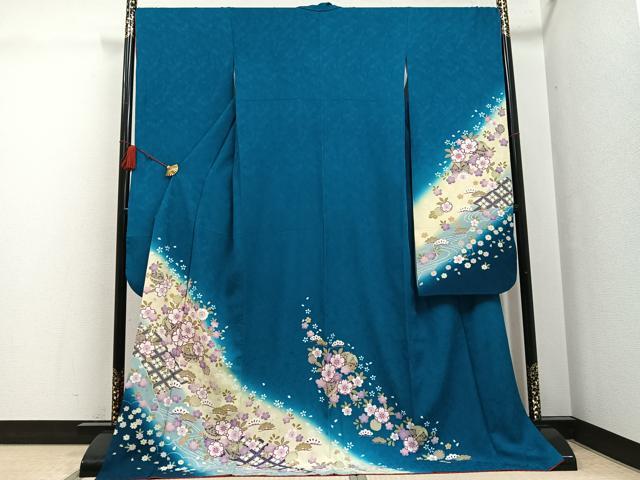 平和屋着物●豪華振袖 草花文 暈し染め ロング丈 正絹 逸品 AABG4138ph