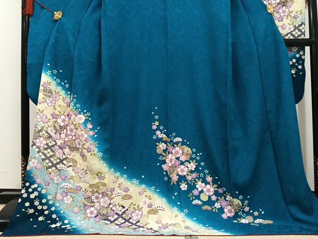 平和屋着物●豪華振袖 草花文 暈し染め ロング丈 正絹 逸品 AABG4138ph