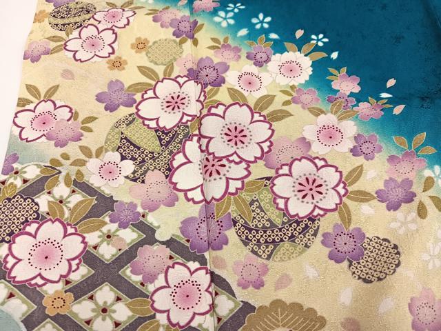 平和屋着物●豪華振袖 草花文 暈し染め ロング丈 正絹 逸品 AABG4138ph