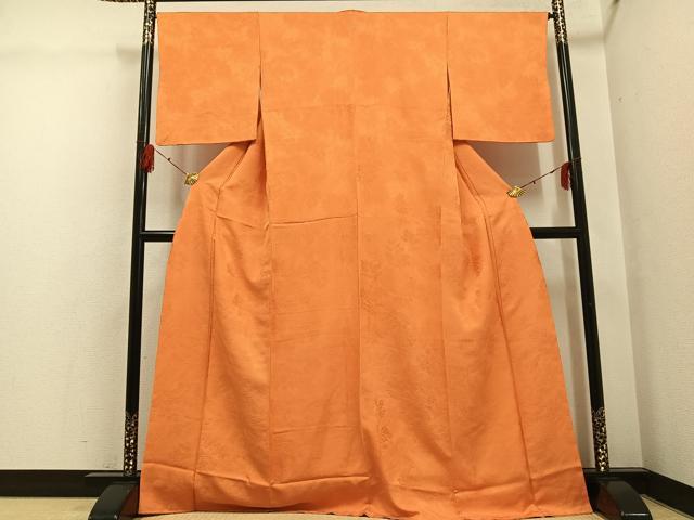 平和屋着物●上質な色無地 草木地紋 黄丹色 正絹 逸品 AABG4148ph