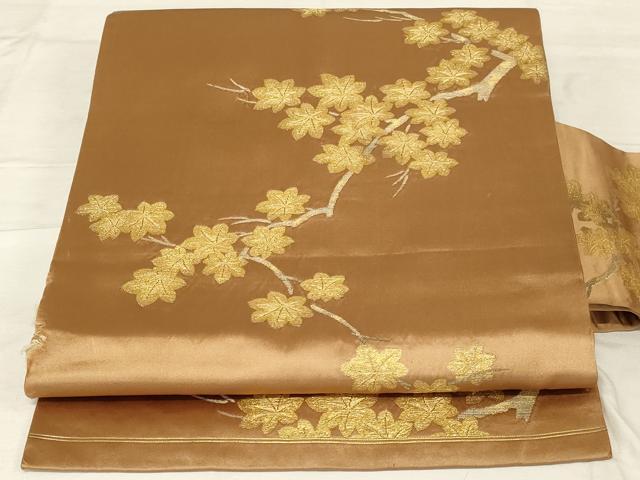 平和屋着物◎アンティーク 大正ロマン 九寸名古屋帯 枝花文 金銀糸 正絹 逸品 AABG4163ou
