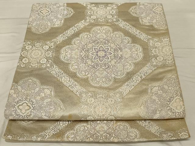 平和屋着物◎六通柄袋帯 蜀江花文 銀糸 正絹 逸品 AABG4164ou