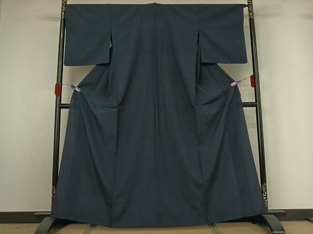 平和屋着物▽本塩沢 単衣 110亀甲 縞 正絹 逸品 AABG4210jh