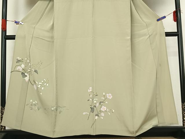 平和屋着物▽京加賀糸目友禅作家 山崎巌 訪問着 単衣 枝花文 正絹 逸品 AABG4211jh