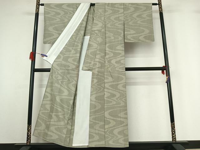 平和屋着物▽結城紬 奥順 はたおり娘 単衣 80亀甲 流水文 正絹 逸品 AABG4212jh