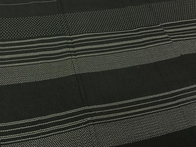 平和屋着物▽訪問着 単衣 紬地 横段文 黒地 正絹 逸品 AABG4223jh