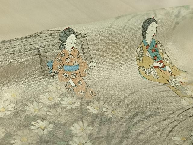 平和屋着物▽訪問着 単衣 手描き 人物風景花文 暈し染め 正絹 逸品 AABG4224jh