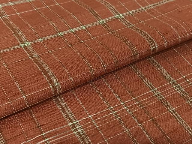 平和屋着物▽上質な紬 単衣 格子 正絹 逸品 AABG4234jh