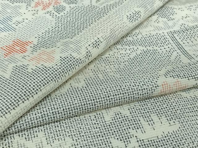平和屋着物▽上質な紬 単衣 風景花文 正絹 逸品 AABG4238jh