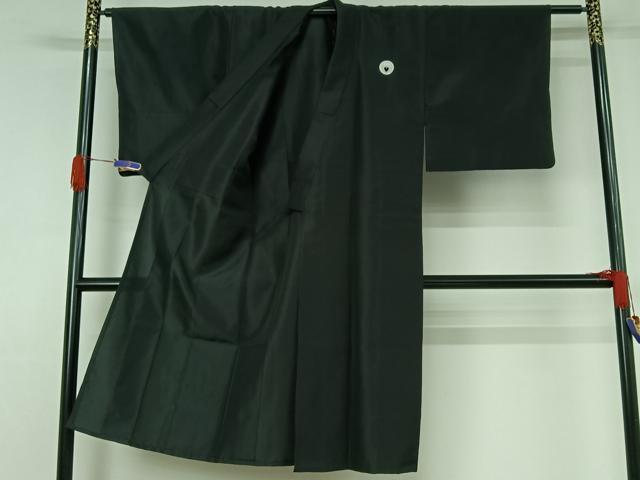 平和屋着物▽男性 黒紋付 単衣 暗黒色 正絹 逸品 AABG4240jh