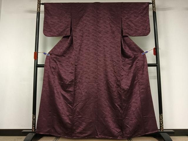 平和屋着物▽上質な色無地 単衣 立波地紋 葡萄色 正絹 逸品 AABG4241jh