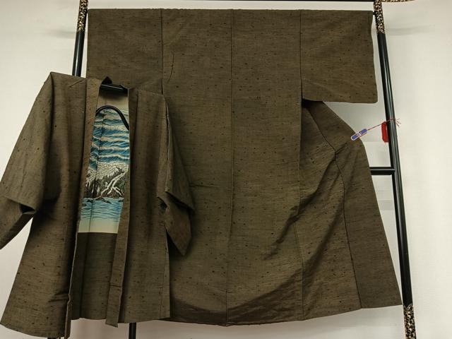 平和屋着物▽男性 紬 単衣 アンサンブル 霞文 正絹 逸品 AABG4245jh