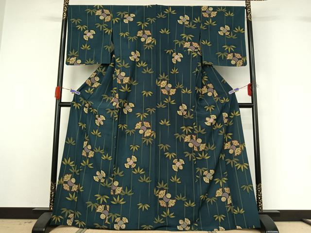 平和屋着物▽小紋 単衣 笹竹にふくら雀 洗える着物 AABG4248jh