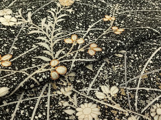 平和屋着物▽訪問着 単衣 駒刺繍 草花文 たたき染め 金彩 正絹 逸品 AABG4264jh