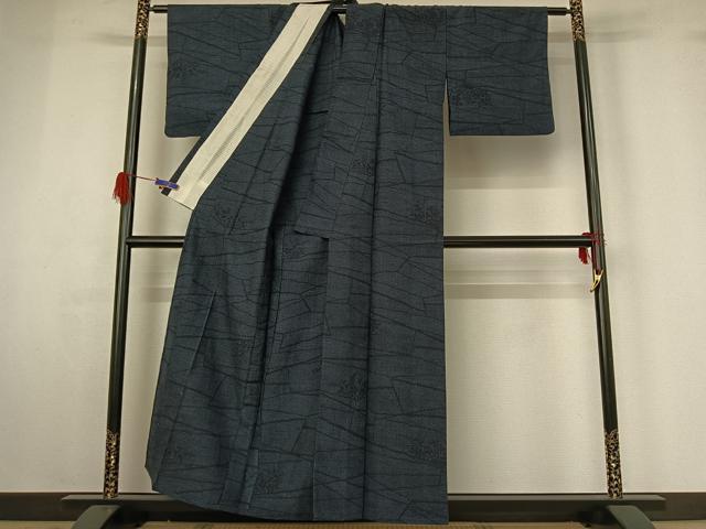 平和屋着物▽上質な紬 単衣 切り嵌め花文 正絹 逸品 AABG4268jh