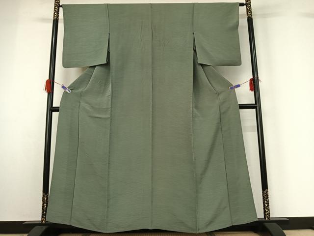 平和屋着物▽上質な色無地 単衣 芝地紋 山葵色 正絹 逸品 AABG4269jh