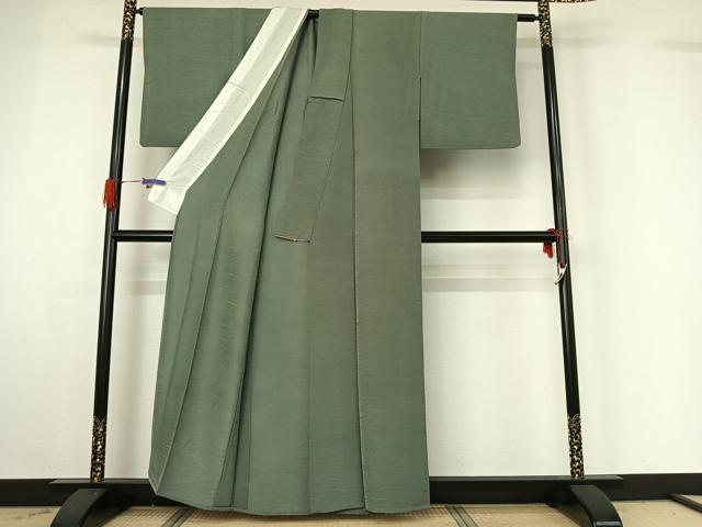 平和屋着物▽上質な色無地 単衣 芝地紋 山葵色 正絹 逸品 AABG4269jh