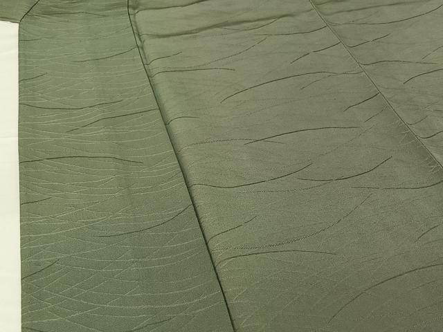 平和屋着物▽上質な色無地 単衣 芝地紋 山葵色 正絹 逸品 AABG4269jh