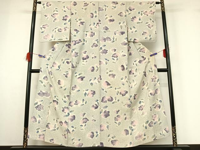 平和屋着物▽上質な小紋 単衣 草花文 暈し染め 正絹 逸品 AABG4271jh