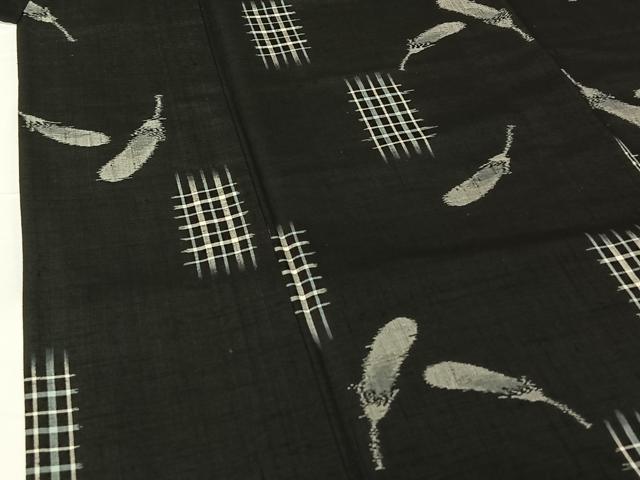 平和屋着物▽上質な紬 単衣 成り物 黒地 正絹 逸品 AABG4274jh
