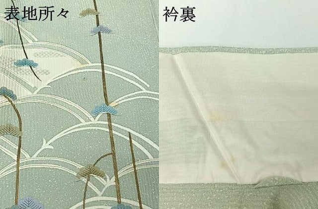 平和屋着物▽訪問着 単衣 松文 金彩 正絹 逸品 AABG4280jh
