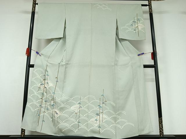 平和屋着物▽訪問着 単衣 松文 金彩 正絹 逸品 AABG4280jh