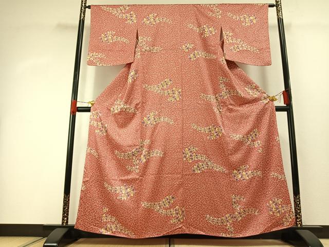 平和屋着物■上質な小紋 舞葉文 正絹 逸品 AABG4281fy