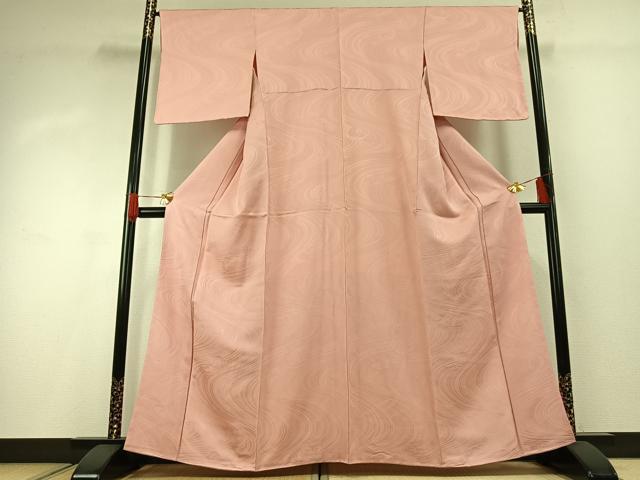 平和屋着物■上質な色無地 立波地紋 珊瑚色 正絹 逸品 AABG4295fy