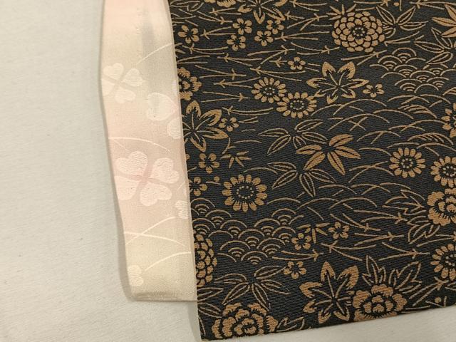 平和屋着物●上質な小紋 型染め 草花文 黒地 正絹 逸品 AABG4307fy