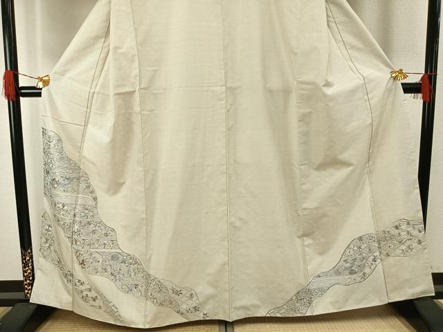 平和屋着物●訪問着 本場大島紬 白大島 中国三大刺繍 汕頭刺繍 スワトウ刺繍 総刺繍 一元絣 道長花文 金糸 正絹 逸品 AABG4314fy