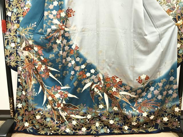平和屋着物●豪華振袖 駒刺繍 花鳥文 暈し染め 金彩 正絹 逸品 AABG4315fy