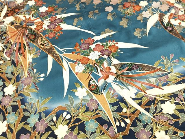 平和屋着物●豪華振袖 駒刺繍 花鳥文 暈し染め 金彩 正絹 逸品 AABG4315fy