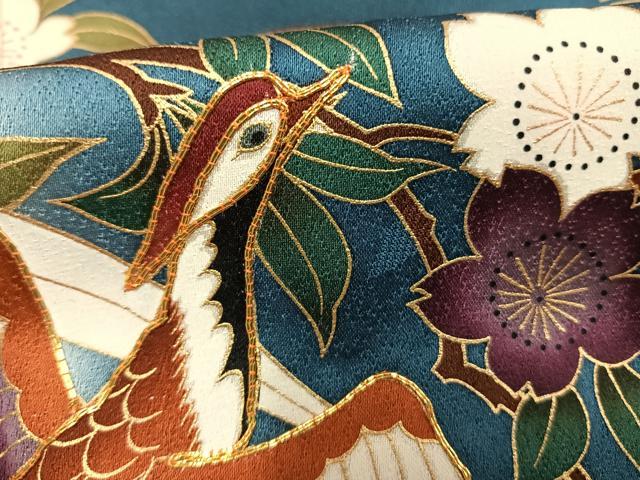 平和屋着物●豪華振袖 駒刺繍 花鳥文 暈し染め 金彩 正絹 逸品 AABG4315fy