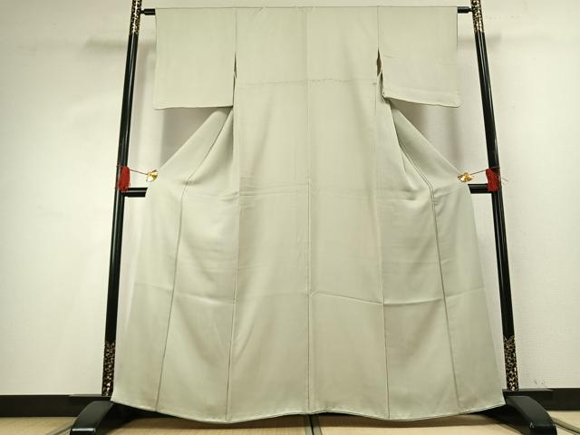 平和屋着物●上質な色無地 縞地紋 白緑色 正絹 逸品 AABG4317fy